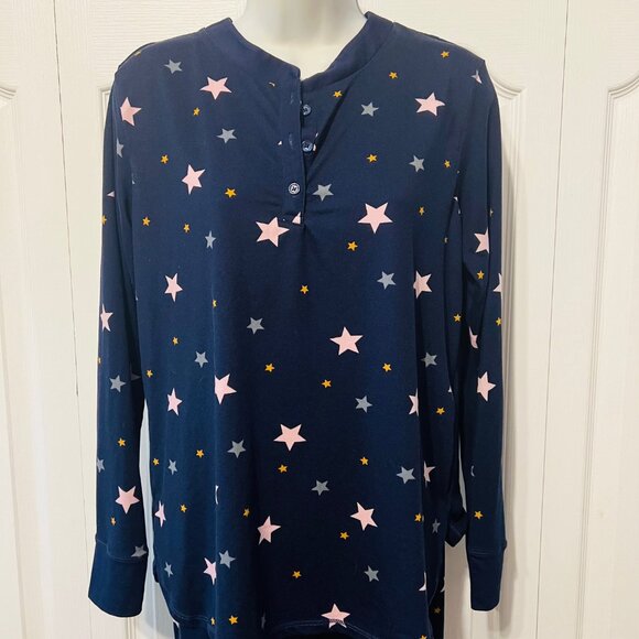 Simply Vera Verawang Sz. Small-Pajama Long Sleeve Set-1/4 Button up -Navy/Pink - Picture 1 of 15